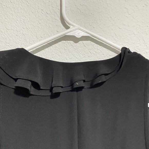 New Cache Sleeveless Diagonal Ruffle Shift Black Dress Sz 4 Stretchy Sleeveless - Picture 6 of 7